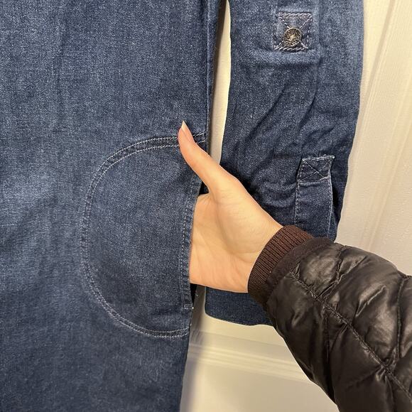 J Jill Denim Shirt Dress Womens Small Blue Button Front Roll Tab Sleeve Stretch - Picture 6 of 11